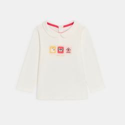 تي شيرت أبيض بياقة "كلودين" للفتيات الصغيرات